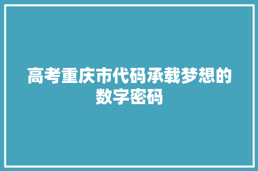 高考重庆市代码承载梦想的数字密码 神马SEO