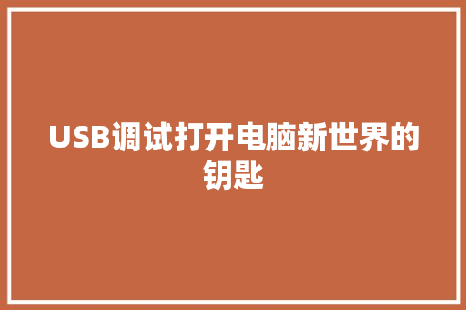 USB调试打开电脑新世界的钥匙