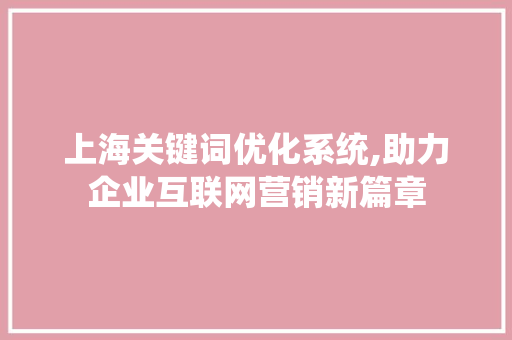 上海关键词优化系统,助力企业互联网营销新篇章 必应SEO