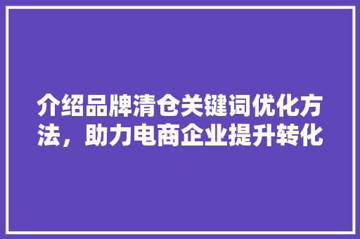 介绍品牌清仓关键词优化方法，助力电商企业提升转化率 网站建设公司