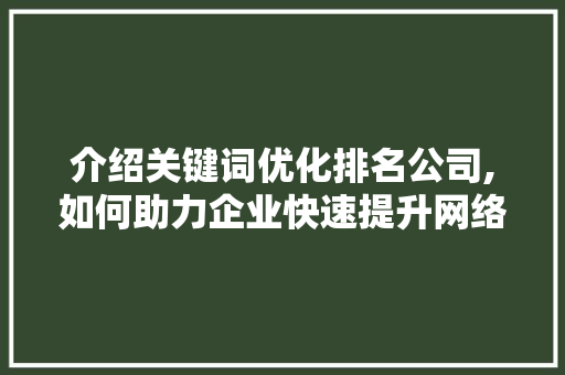 介绍关键词优化排名公司,如何助力企业快速提升网络曝光度 搜狗SEO