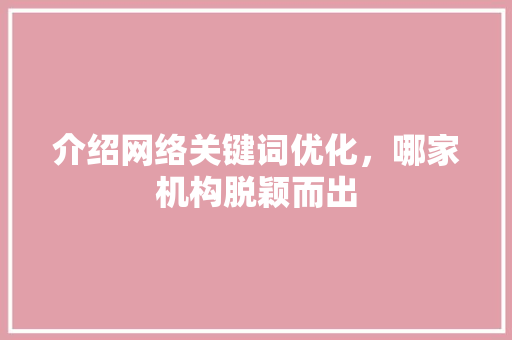 介绍网络关键词优化，哪家机构脱颖而出 神马SEO