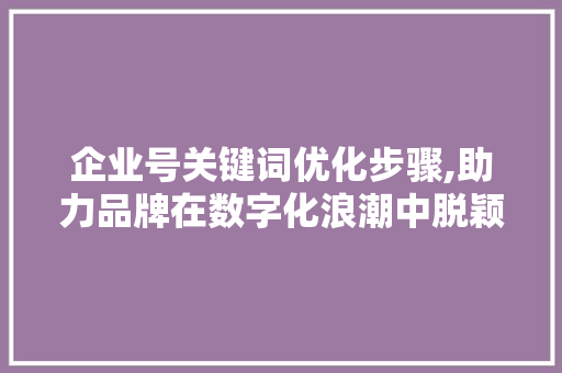 企业号关键词优化步骤,助力品牌在数字化浪潮中脱颖而出 必应SEO