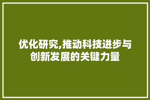 优化研究,推动科技进步与创新发展的关键力量