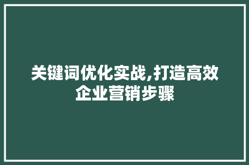 关键词优化实战,打造高效企业营销步骤 神马SEO