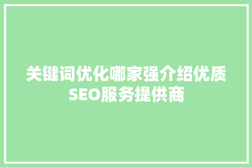 关键词优化哪家强介绍优质SEO服务提供商