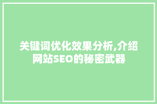 关键词优化效果分析,介绍网站SEO的秘密武器