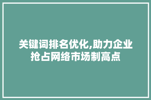 关键词排名优化,助力企业抢占网络市场制高点