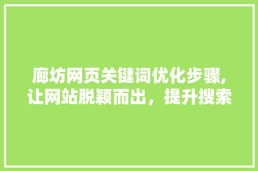 廊坊网页关键词优化步骤,让网站脱颖而出，提升搜索引擎排名