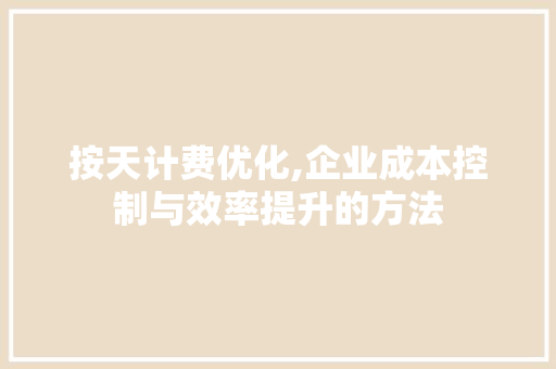 按天计费优化,企业成本控制与效率提升的方法
