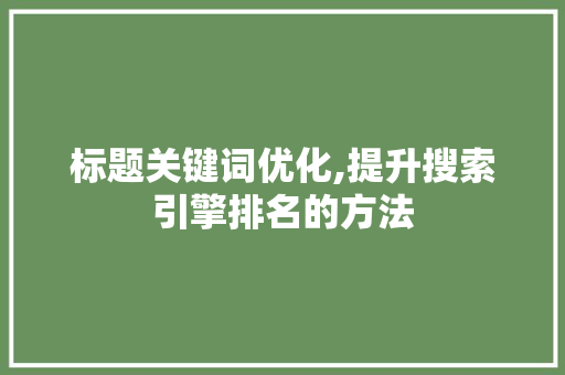 标题关键词优化,提升搜索引擎排名的方法