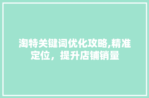 淘特关键词优化攻略,精准定位，提升店铺销量