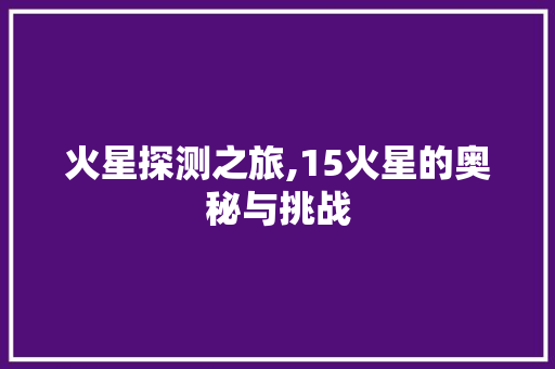 火星探测之旅,15火星的奥秘与挑战
