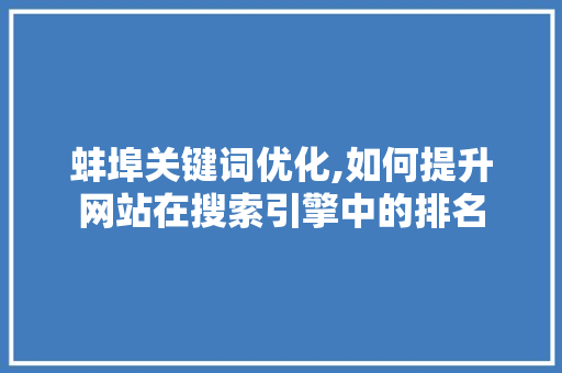 蚌埠关键词优化,如何提升网站在搜索引擎中的排名 网站建设公司