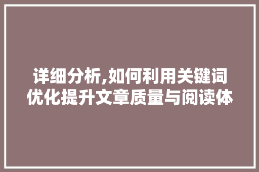 详细分析,如何利用关键词优化提升文章质量与阅读体验 神马SEO