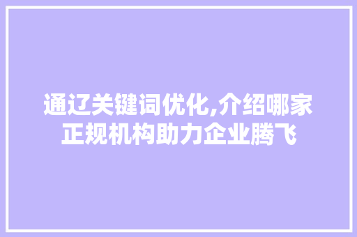 通辽关键词优化,介绍哪家正规机构助力企业腾飞