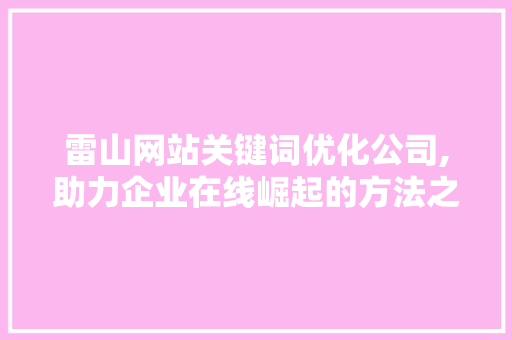 雷山网站关键词优化公司,助力企业在线崛起的方法之路 百度SEO