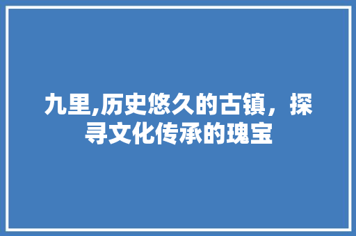 九里,历史悠久的古镇，探寻文化传承的瑰宝