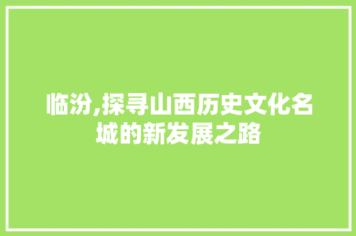 临汾,探寻山西历史文化名城的新发展之路