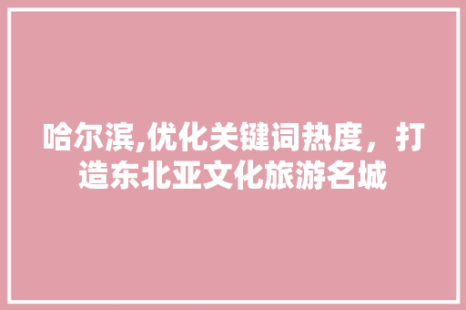 哈尔滨,优化关键词热度，打造东北亚文化旅游名城 神马SEO