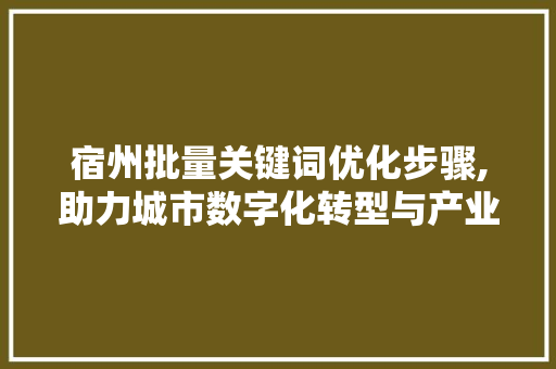 宿州批量关键词优化步骤,助力城市数字化转型与产业发展