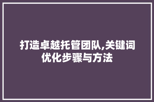 打造卓越托管团队,关键词优化步骤与方法 百度SEO
