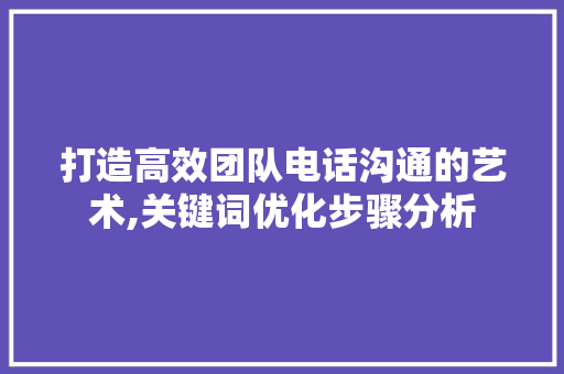 打造高效团队电话沟通的艺术,关键词优化步骤分析 百度SEO