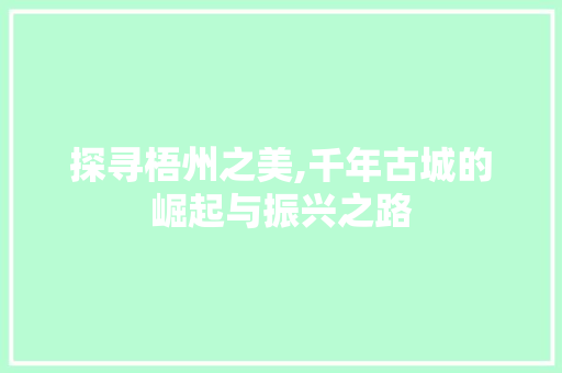 探寻梧州之美,千年古城的崛起与振兴之路