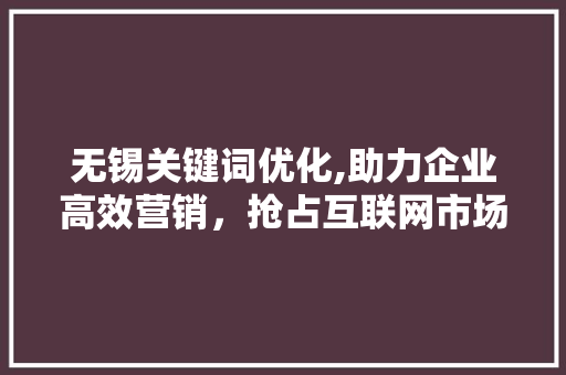 无锡关键词优化,助力企业高效营销，抢占互联网市场先机 必应SEO