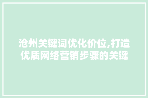 沧州关键词优化价位,打造优质网络营销步骤的关键