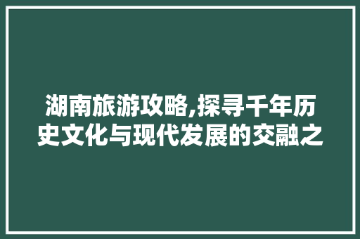 湖南旅游攻略,探寻千年历史文化与现代发展的交融之美 搜狗SEO