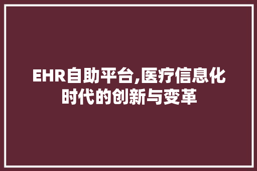 EHR自助平台,医疗信息化时代的创新与变革