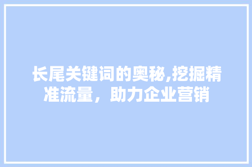长尾关键词的奥秘,挖掘精准流量，助力企业营销 SEO关键词