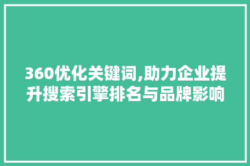360优化关键词,助力企业提升搜索引擎排名与品牌影响力