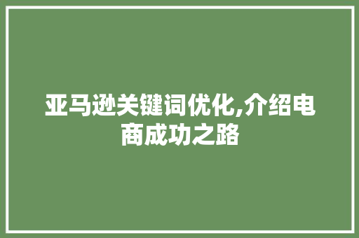 亚马逊关键词优化,介绍电商成功之路 搜狗SEO