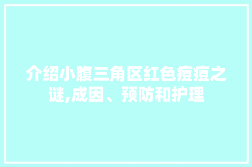 介绍小腹三角区红色痘痘之谜,成因、预防和护理 SEO关键词 介绍小腹三角区红色痘痘之谜,成因、预防和护理 SEO关键词