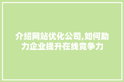 介绍网站优化公司,如何助力企业提升在线竞争力 SEO关键词
