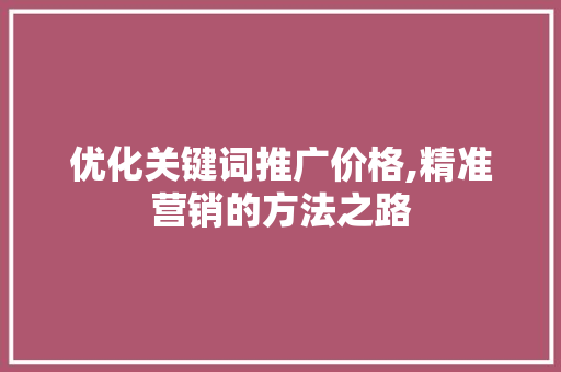 优化关键词推广价格,精准营销的方法之路 SEO关键词