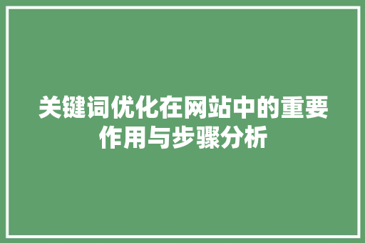 关键词优化在网站中的重要作用与步骤分析 搜狗SEO