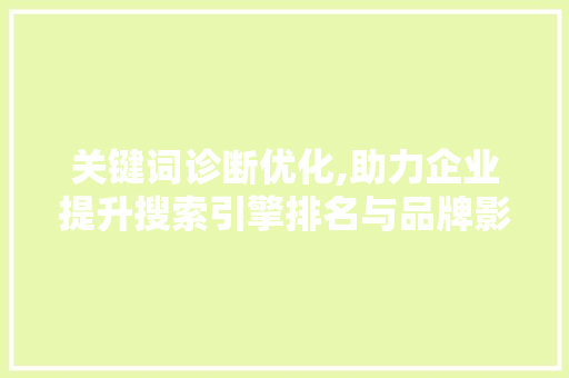 关键词诊断优化,助力企业提升搜索引擎排名与品牌影响力 SEO关键词