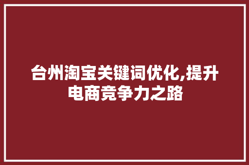 台州淘宝关键词优化,提升电商竞争力之路