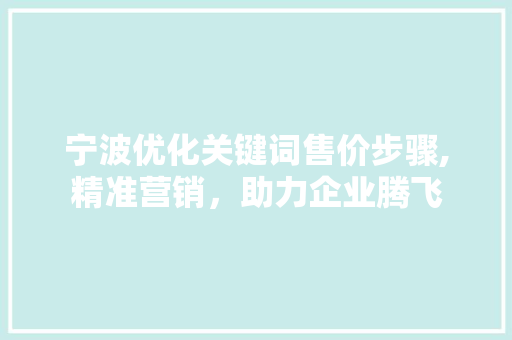 宁波优化关键词售价步骤,精准营销，助力企业腾飞 网站建设公司
