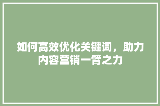 如何高效优化关键词，助力内容营销一臂之力 网站建设公司