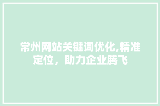 常州网站关键词优化,精准定位，助力企业腾飞