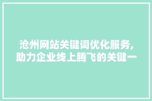 沧州网站关键词优化服务,助力企业线上腾飞的关键一环 SEO关键词