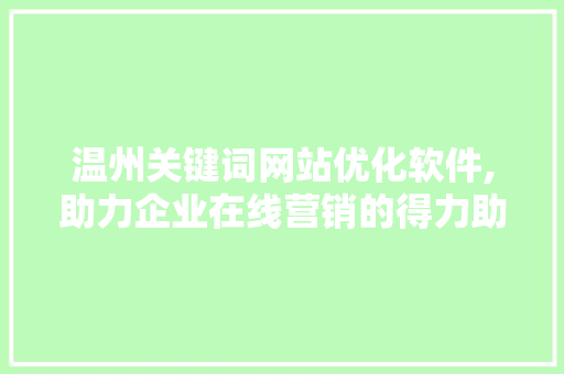 温州关键词网站优化软件,助力企业在线营销的得力助手 网站建设公司