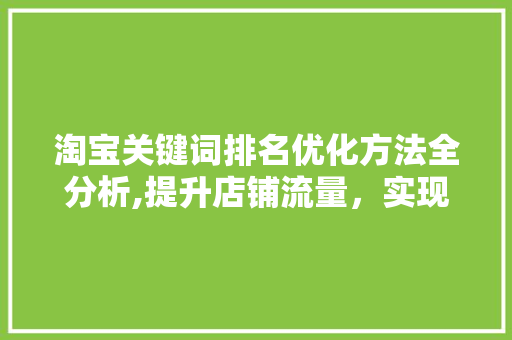 淘宝关键词排名优化方法全分析,提升店铺流量，实现销量飞跃 神马SEO