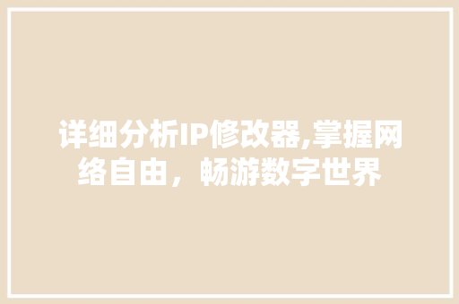 详细分析IP修改器,掌握网络自由，畅游数字世界
