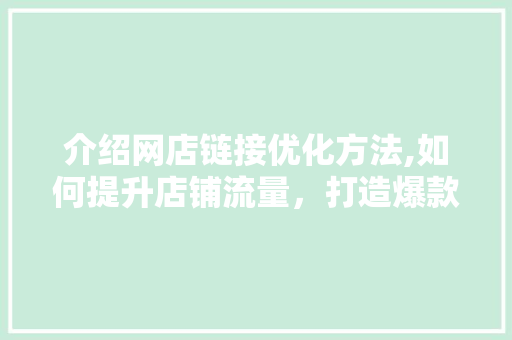 介绍网店链接优化方法,如何提升店铺流量，打造爆款商品