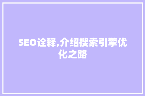 SEO诠释,介绍搜索引擎优化之路